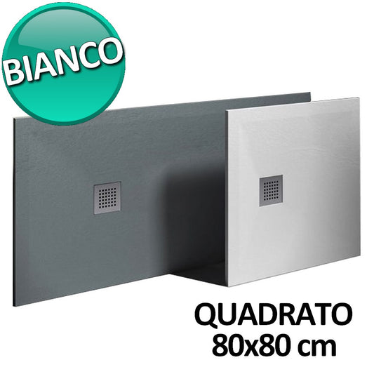 Piatto doccia 80x80 in resina e gelcoat effetto pietra - Colore Bianco