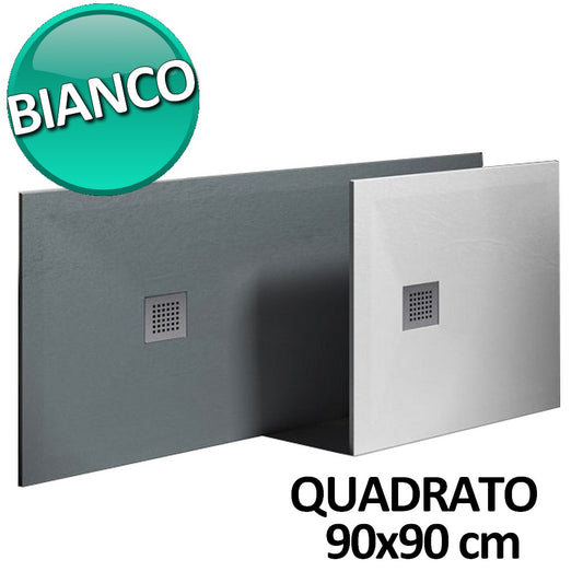 Piatto doccia 90x90 in resina e gelcoat effetto pietra - Colore Bianco