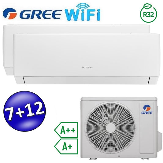 Climatizzatore inverter PULAR dual split Wi-Fi 7000 + 12000 Btu (U.E.14) GREE R32 classe A++/A+