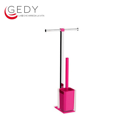 Colonna piantana portarotolo e scopino wc RAINBOW GEDY - cromo / fucsia