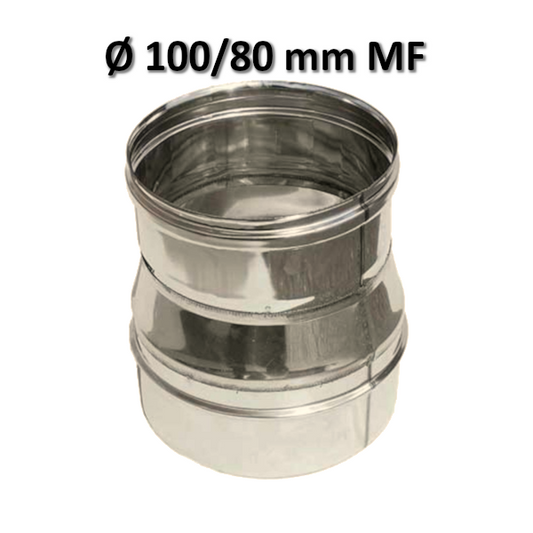 Raccordo aumento ? M 100 x F 80 mm in acciaio inox per canna fumaria