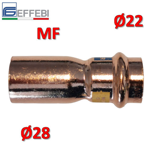 Raccordo dritto ridotto riduzione MF ? 22 x 28 mm - rame a pressare UNICO per acqua e gas