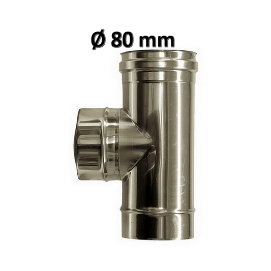 Raccordo T Tee 90° ? 80 mm innesto maschio in acciaio per canna fumaria