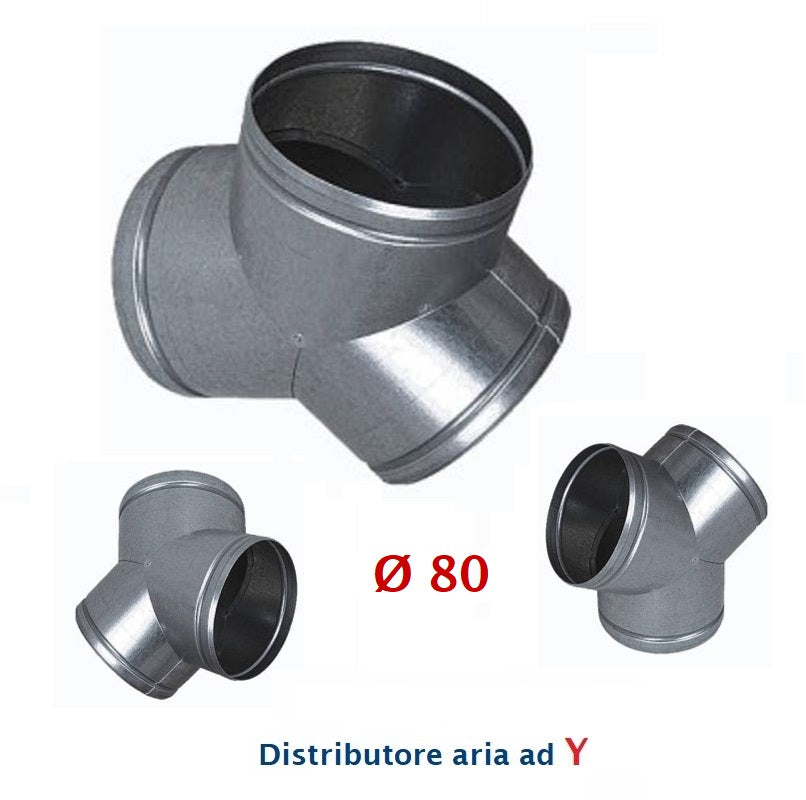 Raccordo a Y diam.80 mm.Distributore per Aria Calda, Fredda e Ventilazione