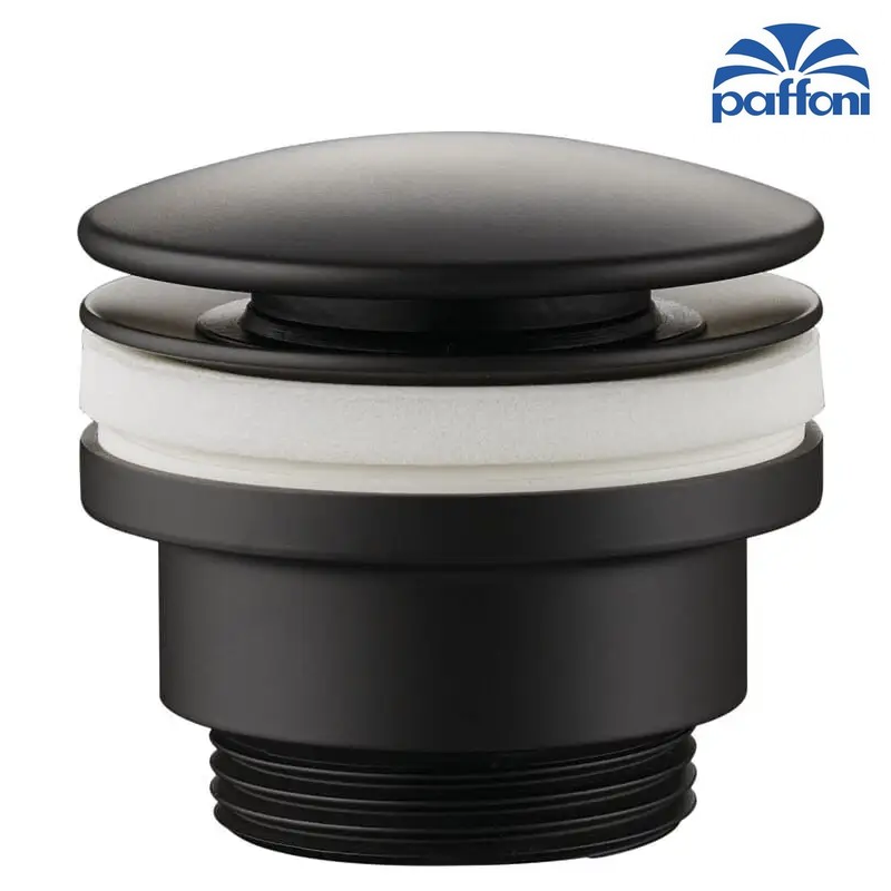 Scarico piletta 1''1/4 CLIC-CLAC nero opaco universale con VITE BLOCCO con troppo pieno