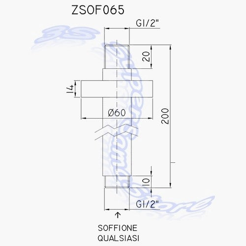 Braccio doccia verticale a soffitto 20 cm ZSOF065CR Paffoni