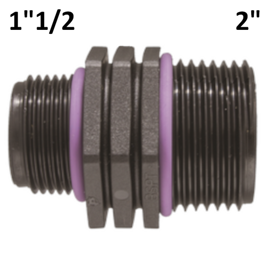 Nipplo niples ridotto 2'' - 1''1/2 M-M in PP polipropilene con Oring di tenuta.
