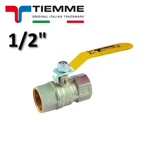 Valvola a sfera TORNADO per GAS femmina - femmina 1/2'' ISO7 con leva acciaio piatta plastificata gialla - TIEMME 2380G07
