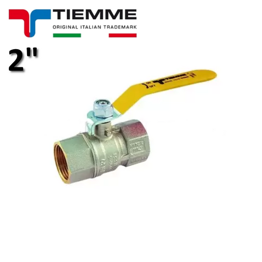 Valvola a sfera TORNADO per GAS femmina - femmina 2'' ISO7 con leva acciaio piatta plastificata gialla - TIEMME 2380G07