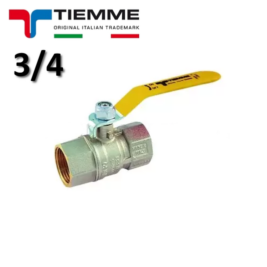 Valvola a sfera TORNADO per GAS femmina - femmina 3/4'' ISO7 con leva acciaio piatta plastificata gialla - TIEMME 2380G07
