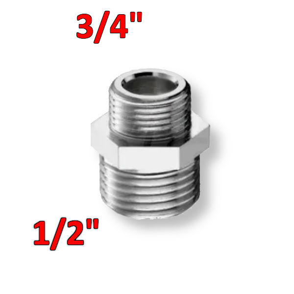 VITE DOPPIA RACCORDO NIPLES RIDOTTO MM da 1/2'' x 3/4''  IN OTTONE CROMATO