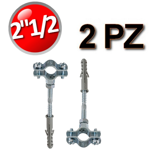 COLLARE IN ACCIAIO CON VITE E TASSELLO PER TUBI ? 2''1/2 - 74-80 mm - BUSTA 2 PEZZI