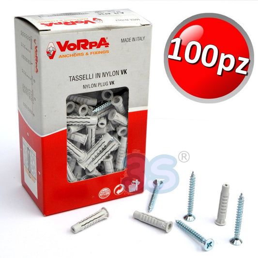 Kit viti e tasselli ? 6 mm in nylon per fissaggi canaline e vari usi - SCATOLA 100 pz