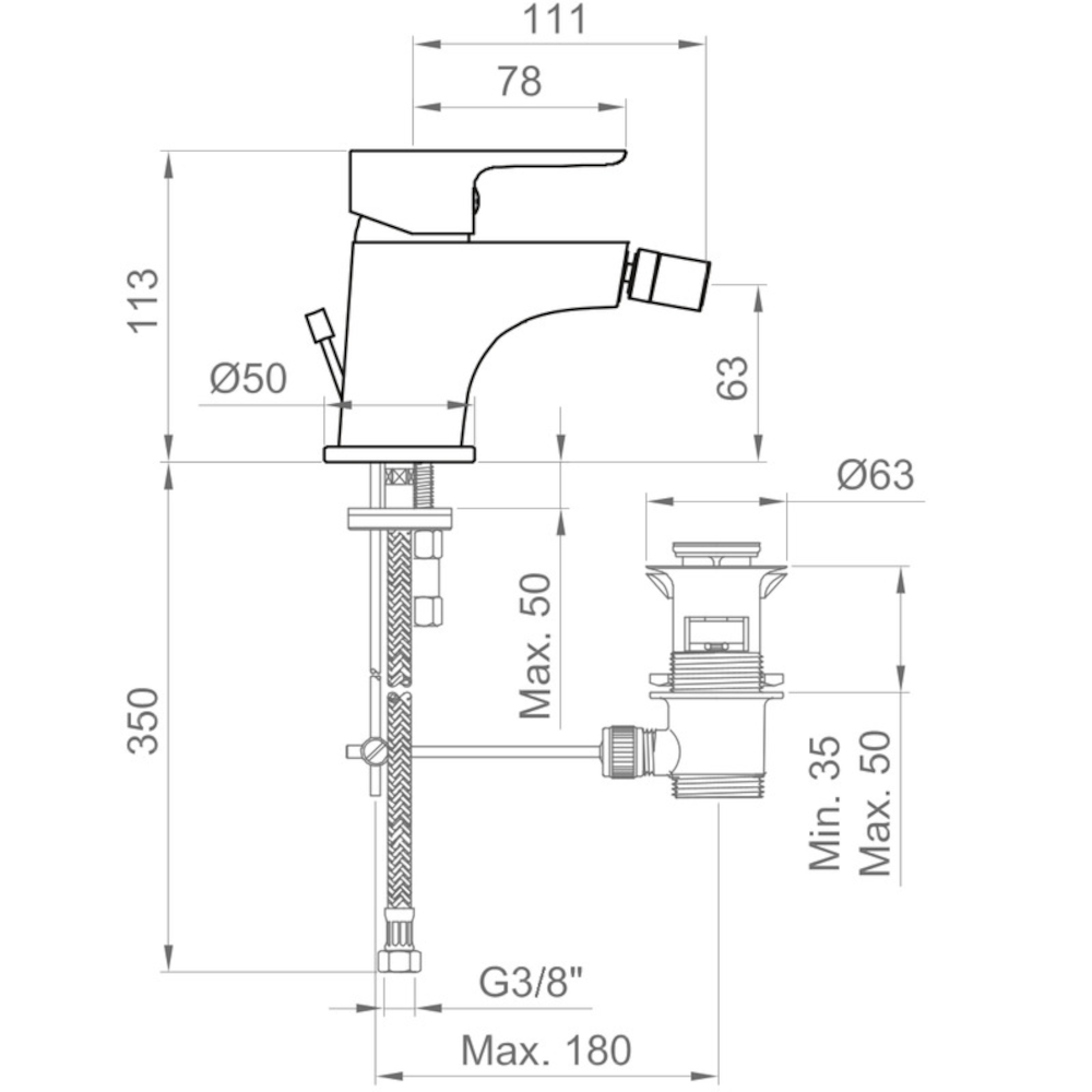 MISCELATORE BIDET ECOSTYLE CON SCARICO - CROMO - Ercos