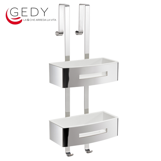 PORTA OGGETTI BOX PARETE DOCCIA - RETTANGOLARE BIANCO/LUCIDO 2 RIPIANI APPENDIBILE - POSEIDON 771923 GEDY