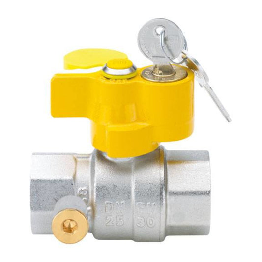 VALVOLA A SFERA PER GAS A FARFALLA DA 1'' CON SERRATURA, CHIAVE E PRESA DI PRESSIONE DA 1/4''