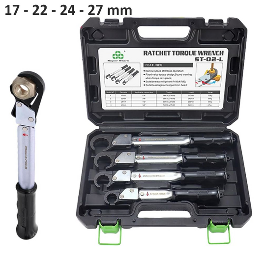 SET DI 4 CHIAVI DINAMOMETRICHE A CRICCHETTO CON CHIAVE APRIBILE DA 17 - 22 - 24 - 27 mm