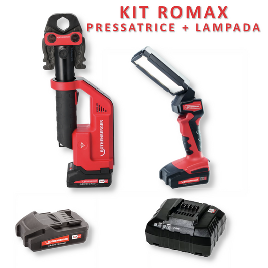 ROTHENBERGER KIT NUOVA PRESSATRICE ROMAX CON LAMPADA LED BATTERIA E CARICATORE