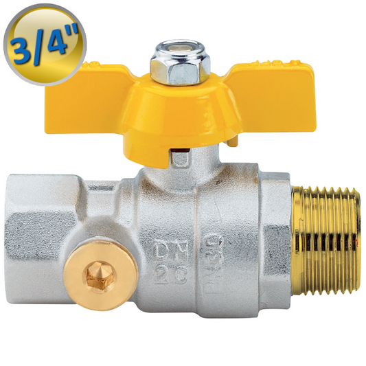 VALVOLA A SFERA FM PER GAS A FARFALLA DA 3/4'' CON PRESA DI PRESSIONE DA 1/4'' PER TEST IMPIANTO