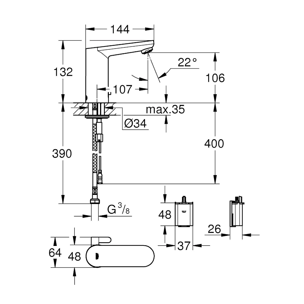 MISCELATORE ELETTRONICO A FOTOCELLULA PER LAVABO - BATTERIA AL LITIO 6V - GROHE EUROSMART COSMOPOLITAN