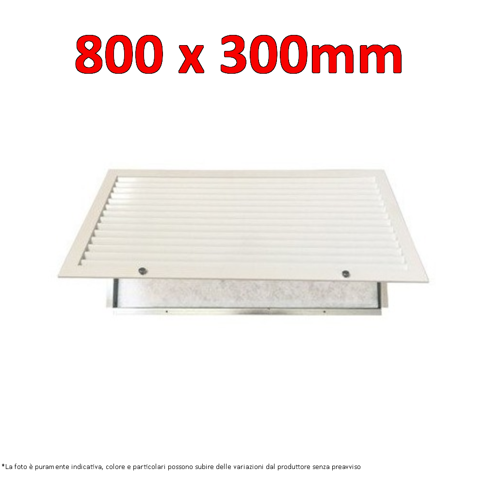 GRIGLIA DI RIPRESA IN ALLUMINIO BIANCO 800x300 mm CON FILTRO INCLUSO - APERTURA A POMELLI