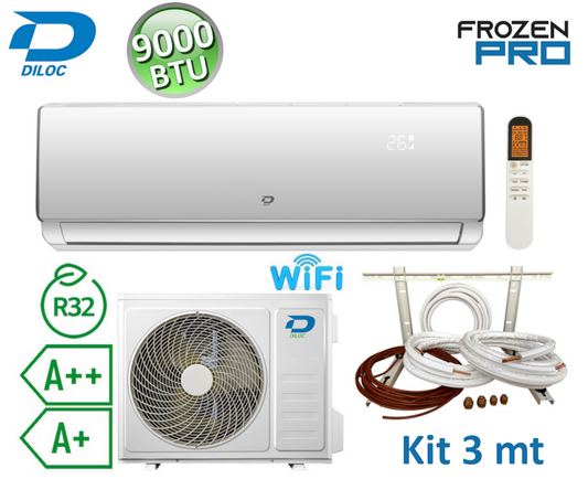 Climatizzatore mono split 2.5 kW 9000 Btu R32 A++/A+ Diloc Frozen PRO + kit installazione 3 mt