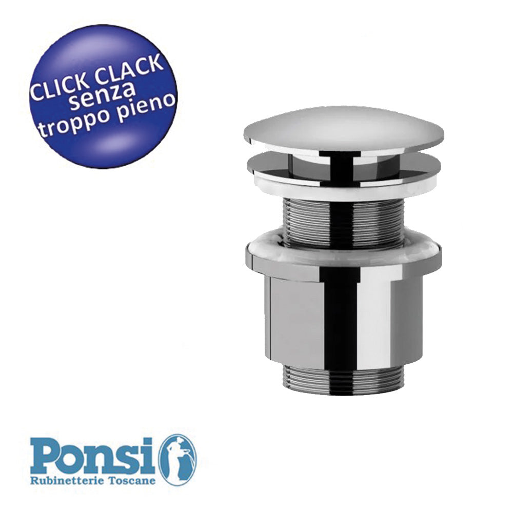 Piletta tappo scarico molla click clack 1''1/4 senza troppo pieno Ponsi