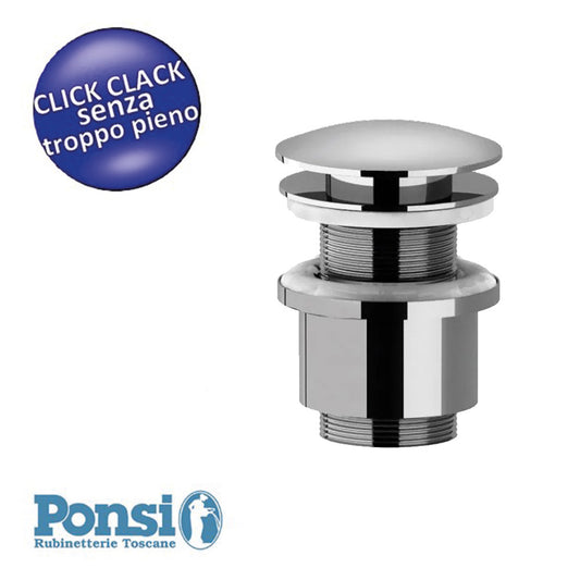 Piletta tappo scarico molla click clack 1''1/4 senza troppo pieno Ponsi