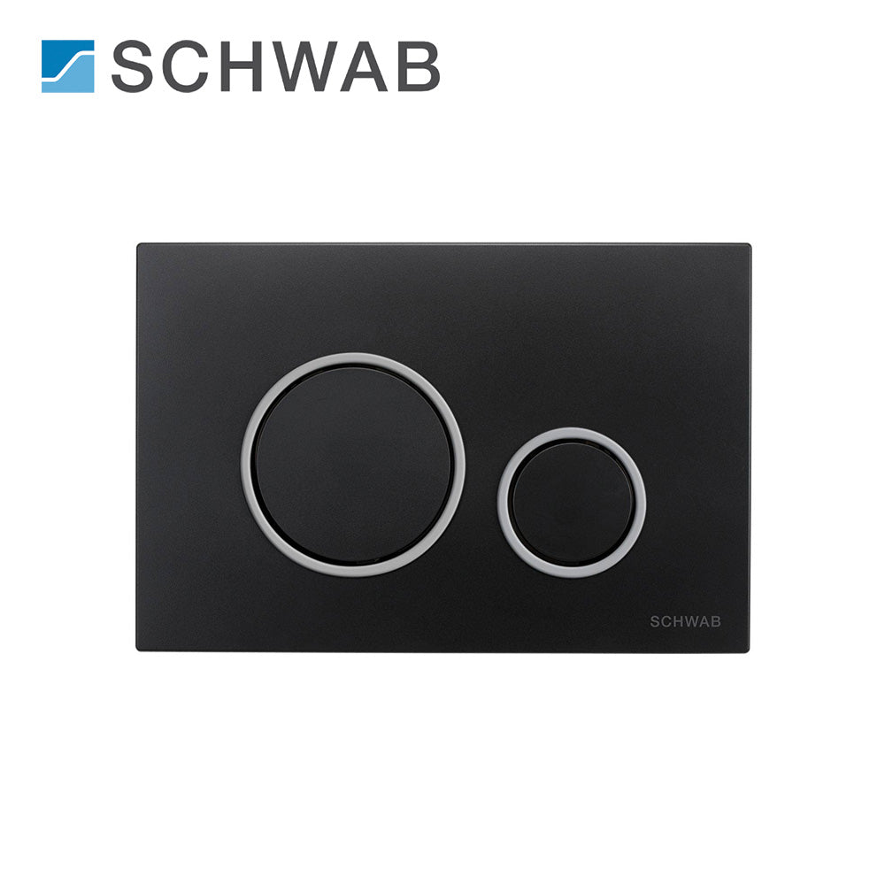 Placca di comando doppio tasto VELA DUO nera con anelli cromo, per cassette wc 199 SCHWAB
