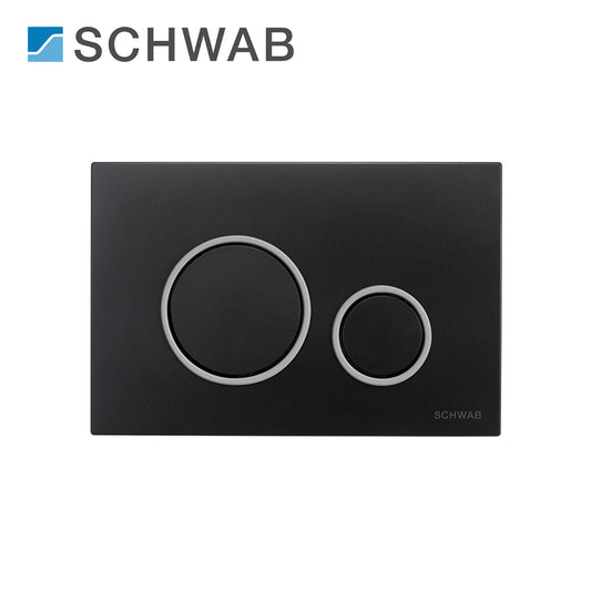 Placca di comando doppio tasto VELA DUO nera con anelli cromo, per cassette wc 199 SCHWAB