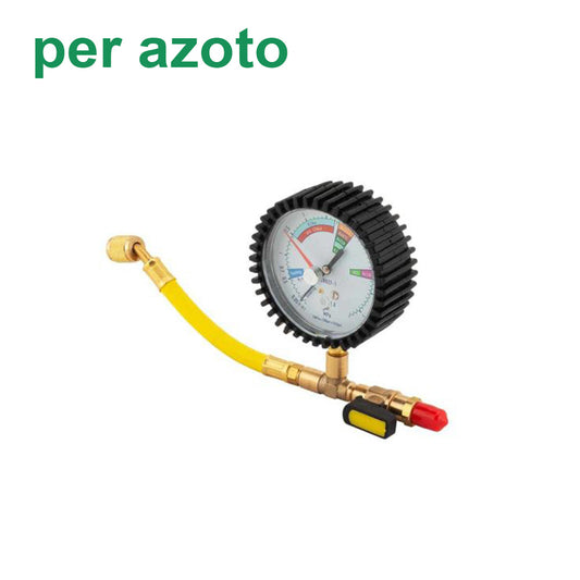 Manometro per azoto attacchi 1/4'' sae con rubinetto per prova tenuta circuito