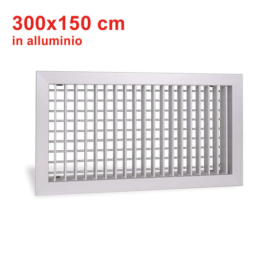 Bocchetta di mandata in alluminio anodizzato 300x150 mm con doppio ordine di alette mobili