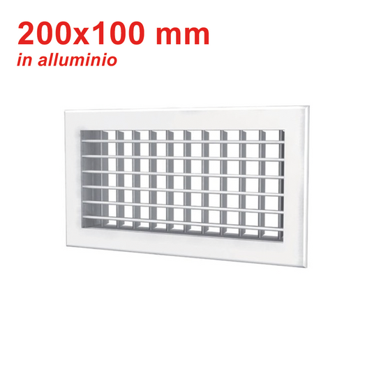 Bocchetta di mandata in alluminio colore bianco - 200x100 mm con doppio ordine di alette mobili