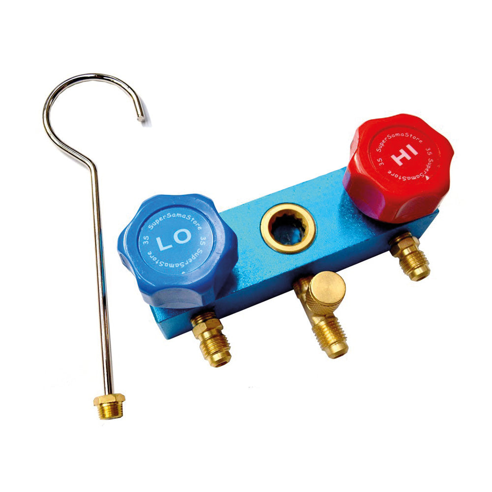 Base in alluminio con 2 rubinetti per manometri