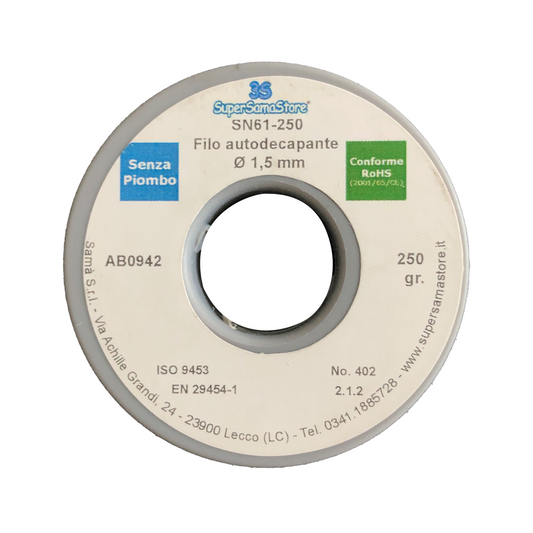 Rocchetto 250 gr. in lega di stagno e rame autodecapante ?1,5 mm per saldatura dolce