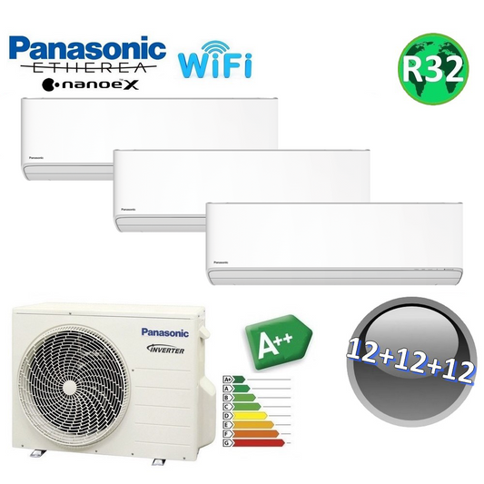 Climatizzatore trial split ETHEREA R32 Panasonic serie ZKE - 12000+12000+12000 btu A++ WIFI NanoeX