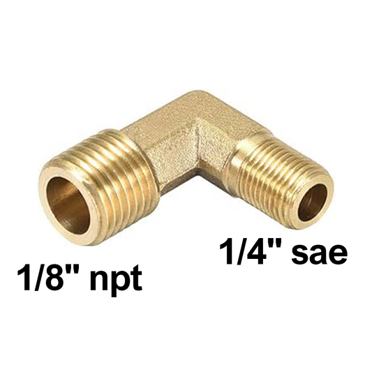 Raccordo curva in ottone 1/4'' SAE x 1/8'' npt maschio maschio