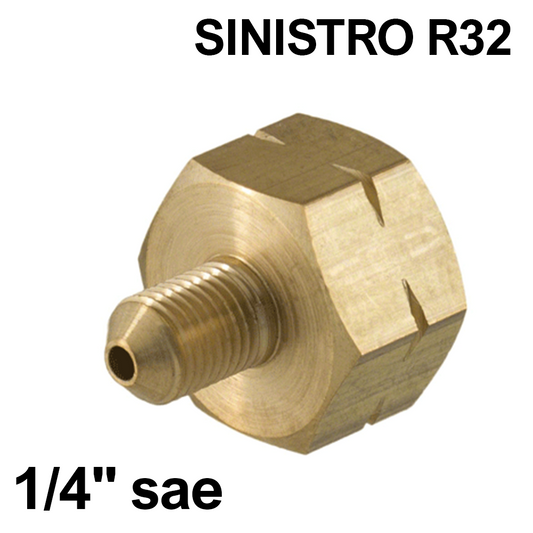 Riduzione adattatore per bombola gas refrigerante R32 - passo sinistro uscita 1/4 - Filetto W 20-1/14