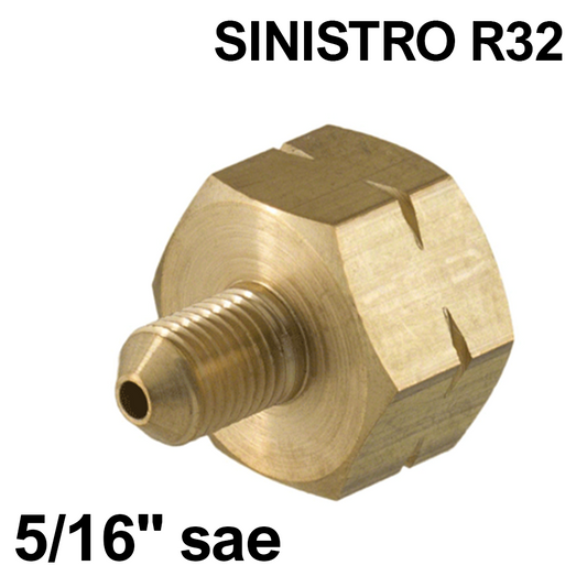 Riduzione adattatore per bombola gas refrigerante R32 - passo sinistro uscita 5/16'' sae