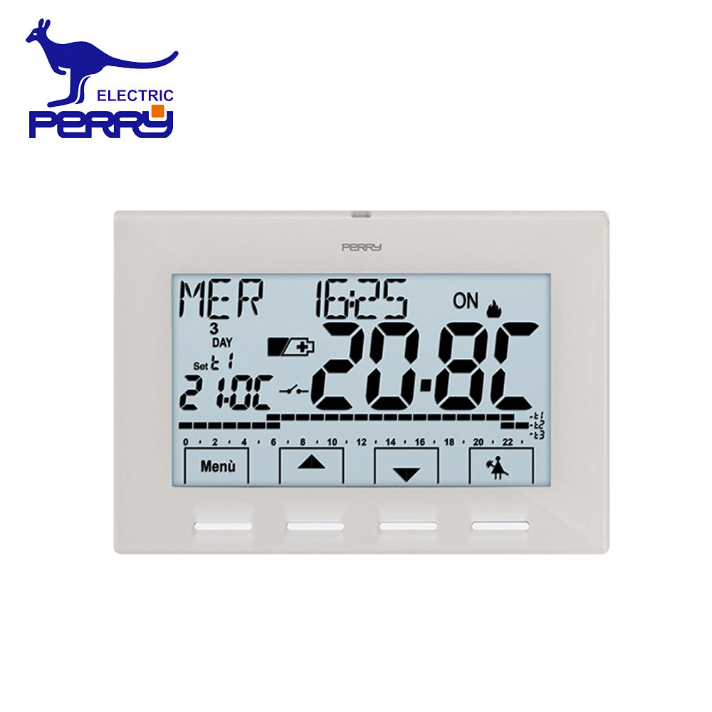 Perry 1CRCR028B - Cronotermostato digitale a parete serie NEXT a batteria colore bianco