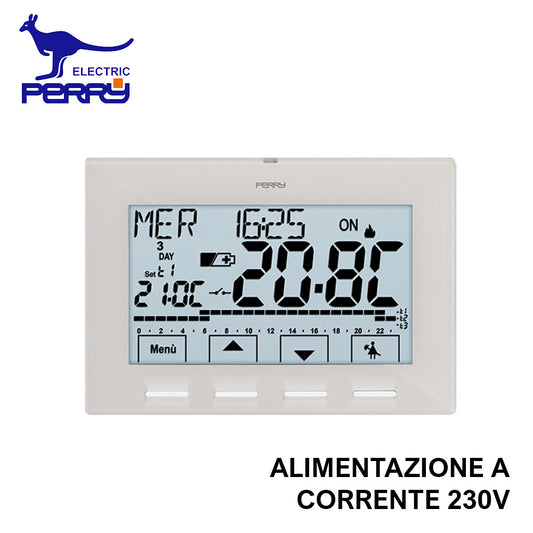Perry 1CRCR029B - Cronotermostato digitale a parete serie NEXT a corrente 230V colore bianco