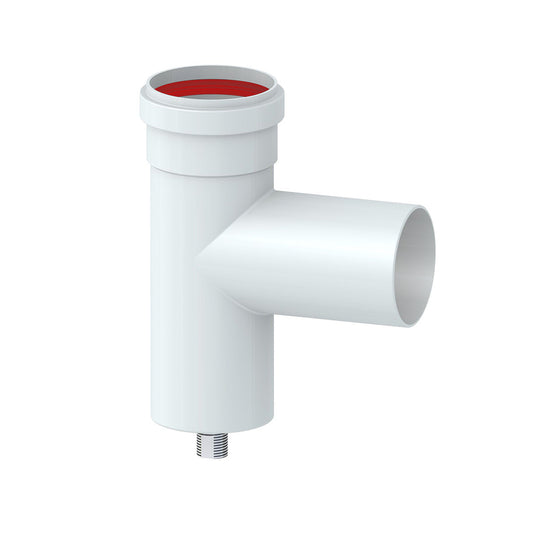 Raccordo a TEE con convogliatore condensa in alluminio estruso bianco ? 80mm
