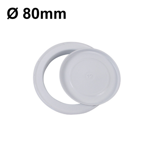 Rosone coprimuro in lamiera colore bianco con tappo per tubi ? 80mm