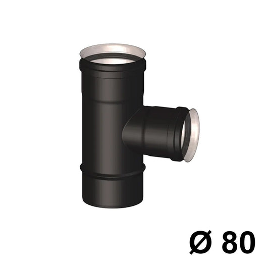 Tee innesto Femmina nero per stufa a pellet ? 80 mm