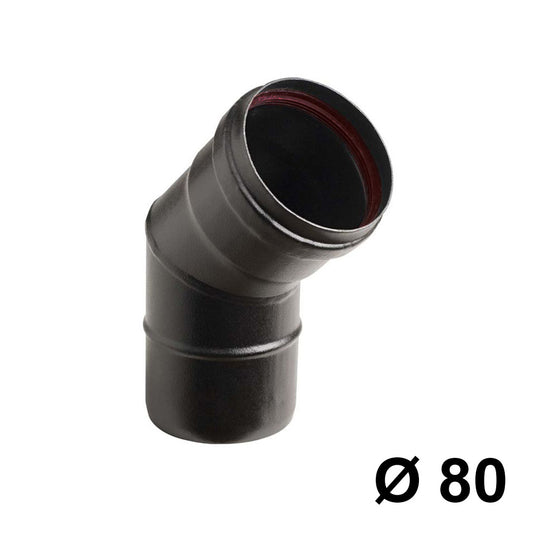 Curva 45° a inserti nero per stufe a pellet - Diametro 80