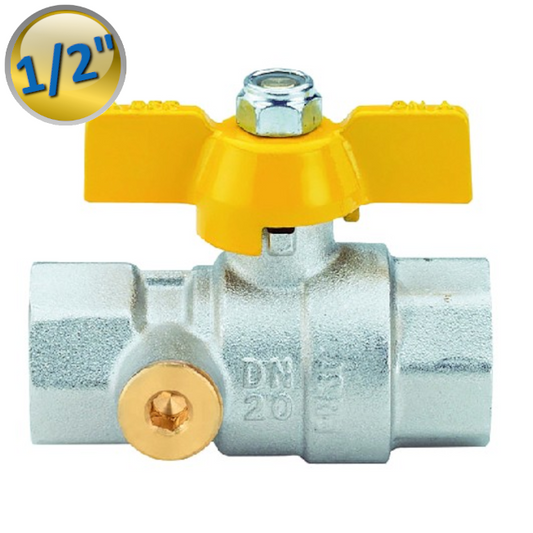 VALVOLA A SFERA FF PER GAS A FARFALLA DA 1/2'' CON PRESA DI PRESSIONE DA 1/4'' PER TEST IMPIANTO