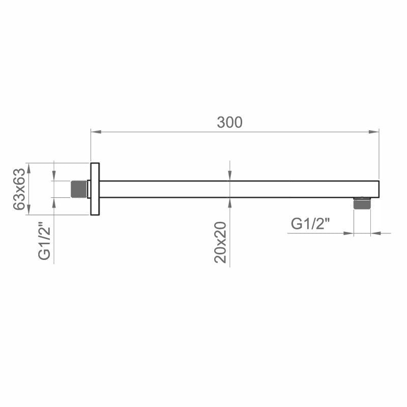 Braccio doccia quadrato L. 300  mm in ottone cromato - Ponsi
