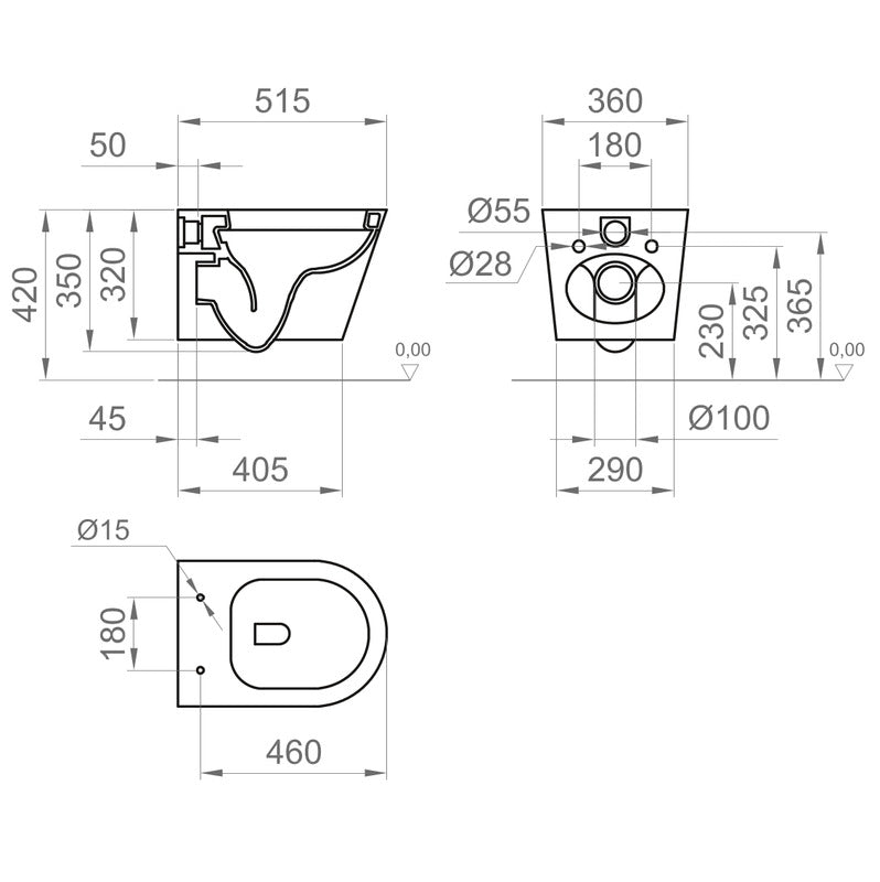Vaso sospeso, installazione sospesa SURF PONSI - senza sedile