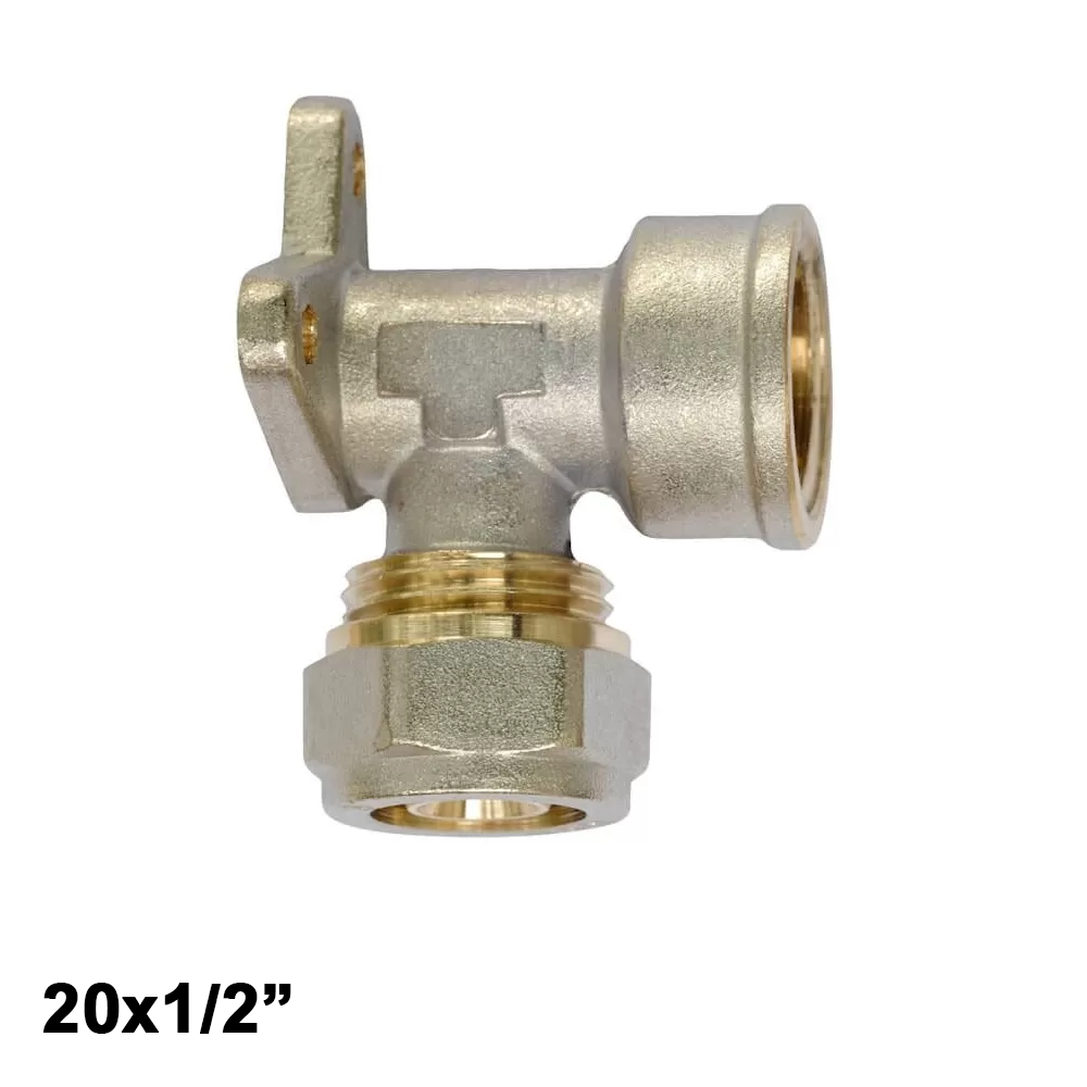 Multistrato avvitare - Gomito 90° con staffa filettato femmina 20 x 1/2