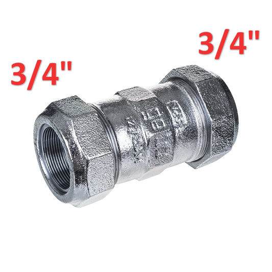 RACCORDO IN GHISA MONOGIUNTO A COMPRESSIONE F-F 3/4'' (26,9 MM) X 3/4'' (26,9 MM) PER ACCIAIO CON GHIERA ANTISFILAMENTO